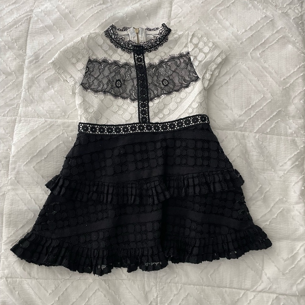 Elegant Black and White Lace Kids Dress